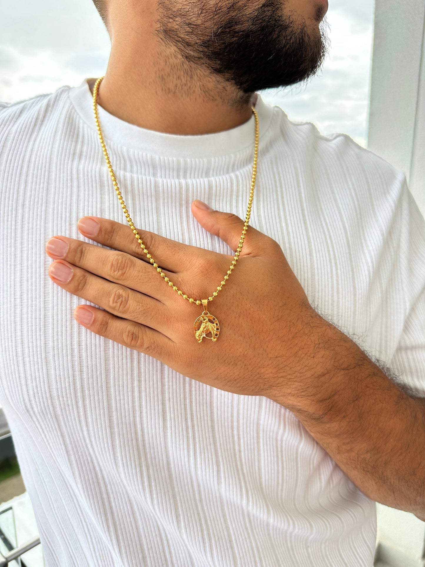 Cadena Militar 65cm + Colgante Caballo con Herradura