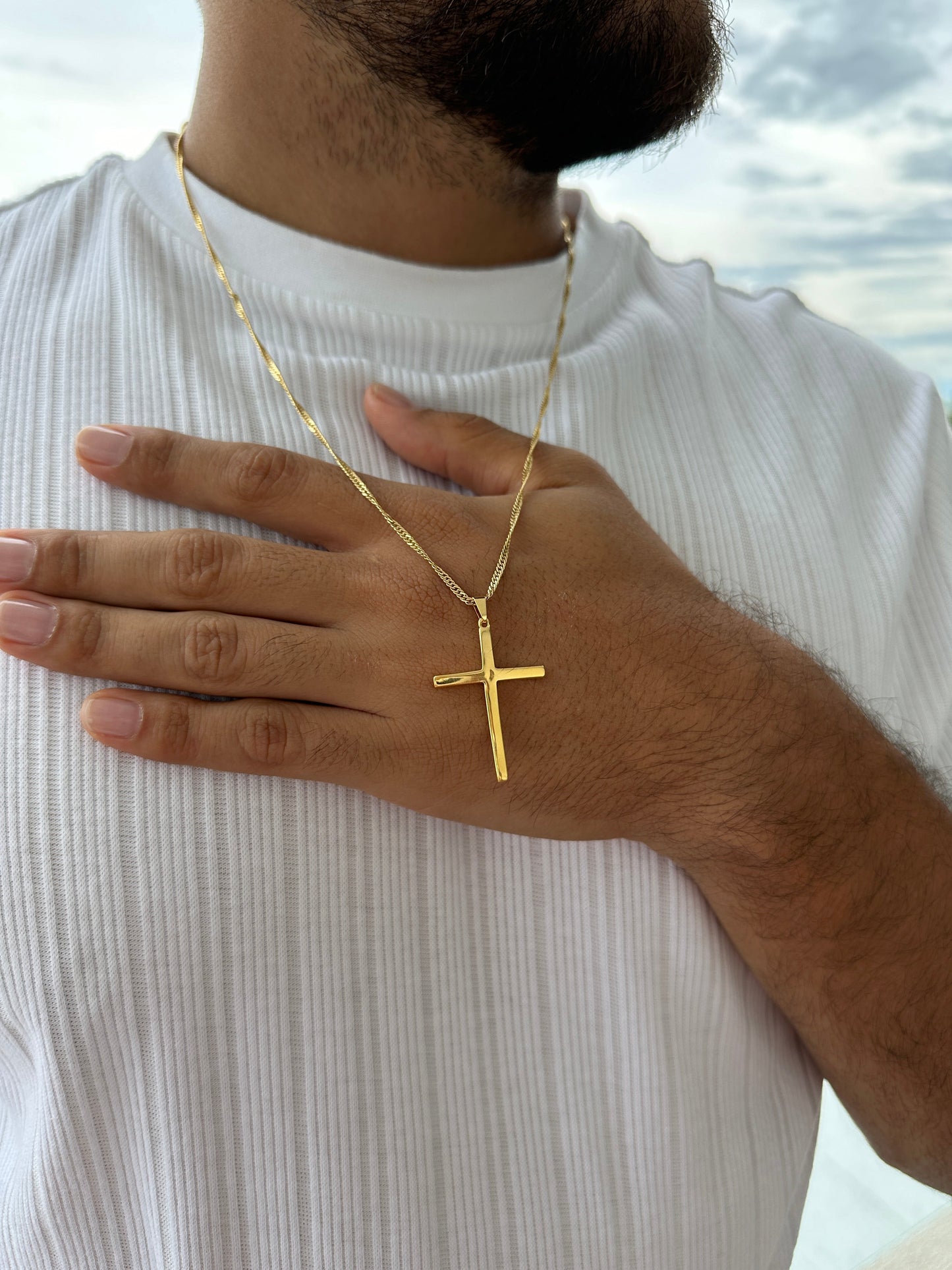 Cadena Singapur 65cm + Colgante Cruz Lisa