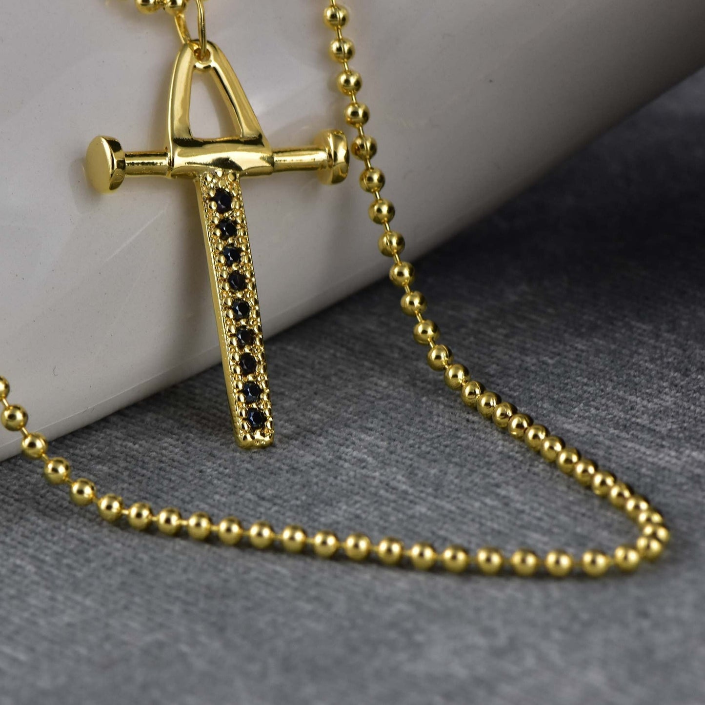 Cadena Chinesca 65cm + Colgante Cruz Péndulo Circonia Negro