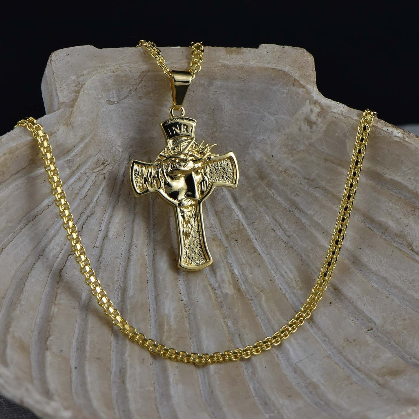 Cadena Chinesca 45cm + Colgante Cruz Sagrado Rostro