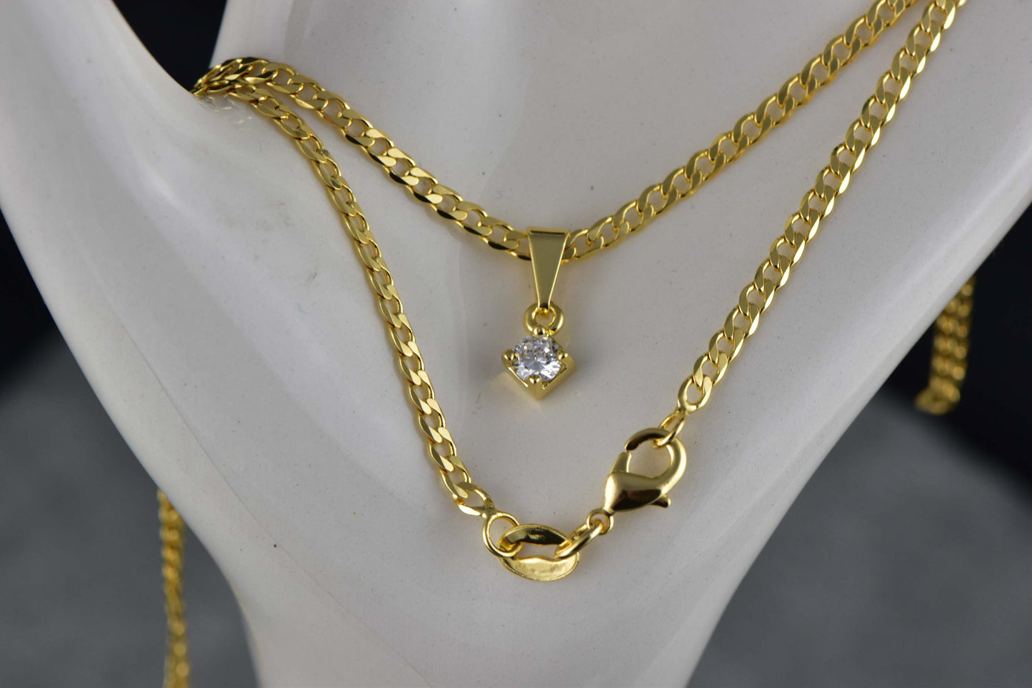 Cadena Cubana Diamantada 45cm + Colgante Circón Cristal