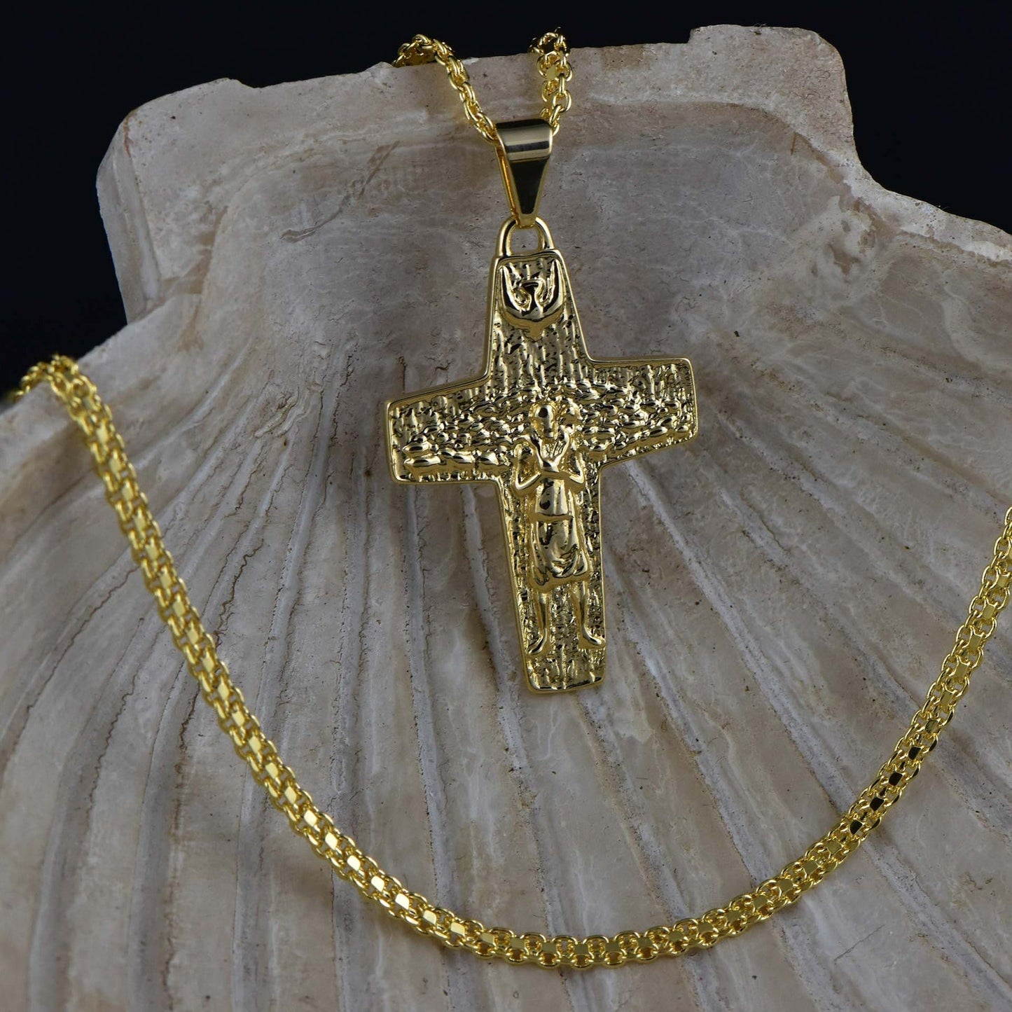 Cadena Chinesca 65cm + Colgante Cruz Buen Pastor