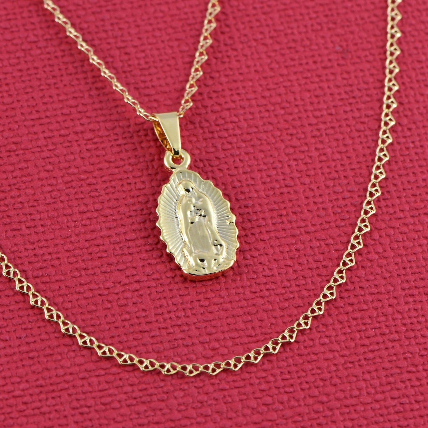 Cadena Eslabón Corazón 45 cm + Colgante Virgen Guadalupe