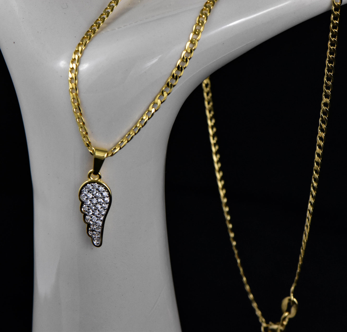 Cadena Cubana Diamantada 45cms + Colgante Ala Circonia