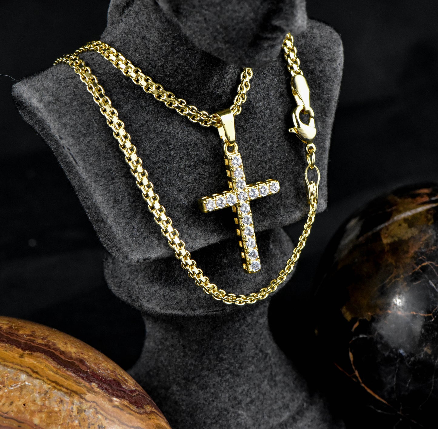 Cadena Tejido Chino 65cm + Colgante Cruz Circonia