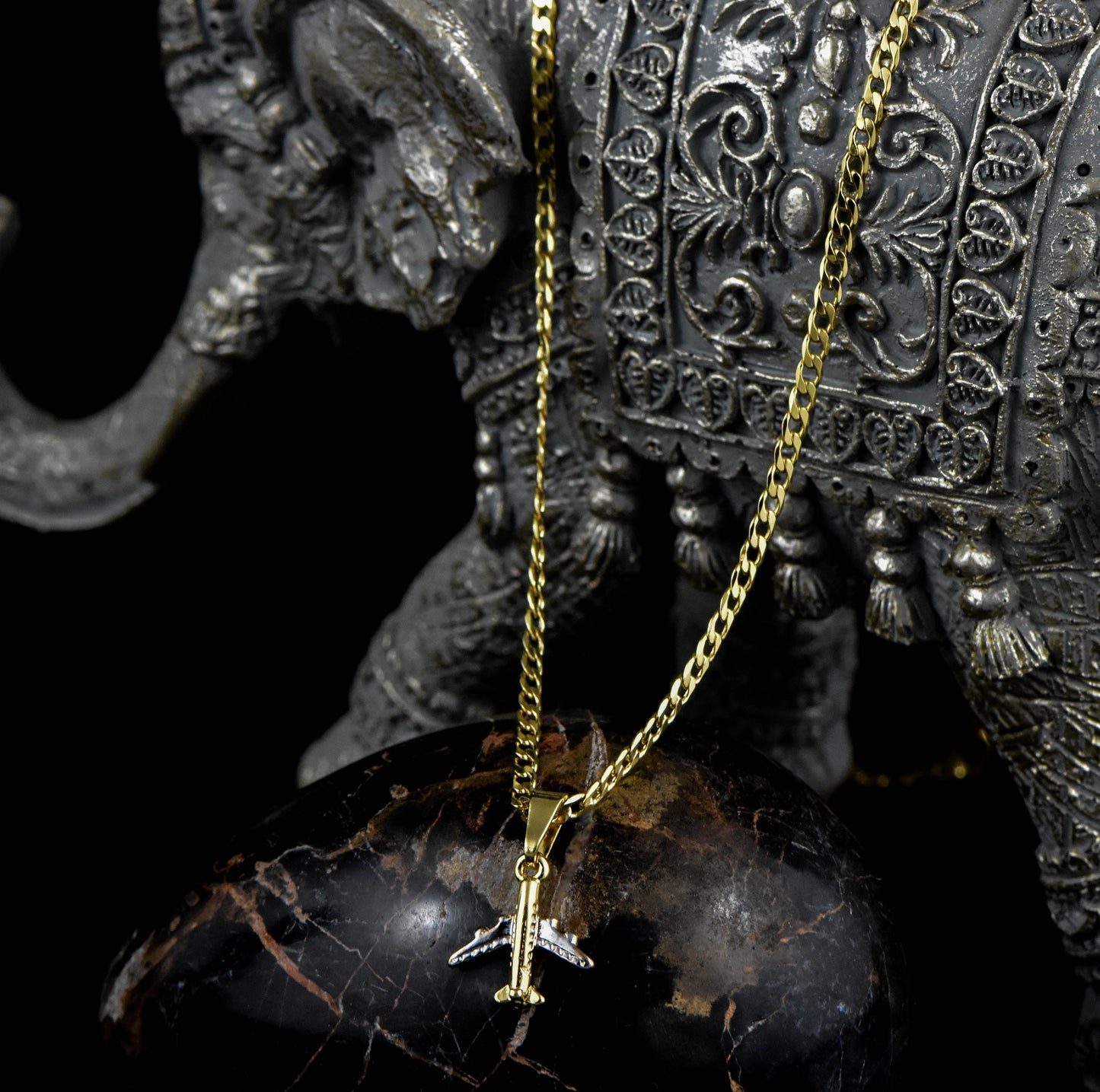 Cadena Cubana Diamantada 45cms + Colgante Avion