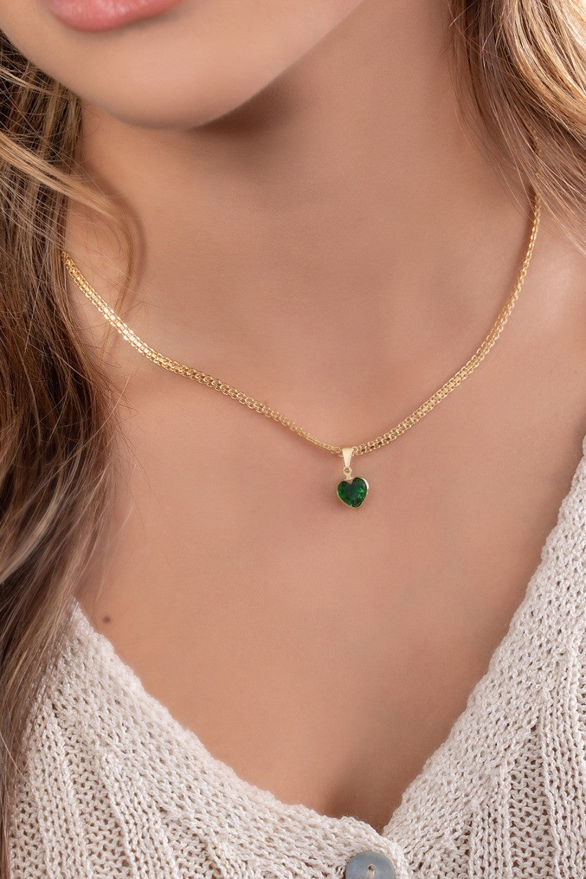Cadena Tejido Chino 45cms+ Colgante Corazón Esmeralda