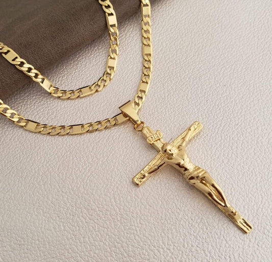 Cadena Escalera y Cubana 65cm +Dije Cruz