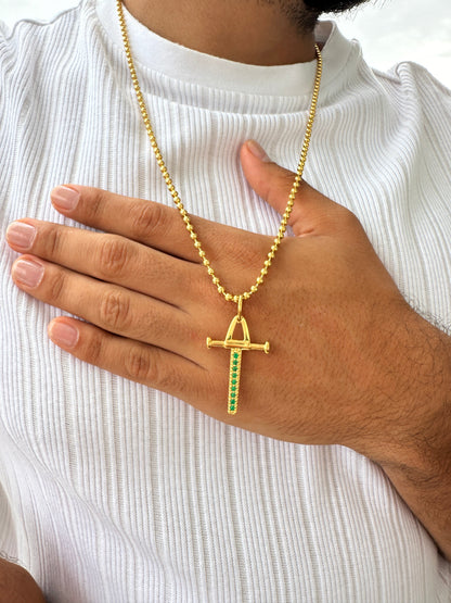 Cadena Militar 65cm + Colgante Cruz Péndulo Circonia Negra