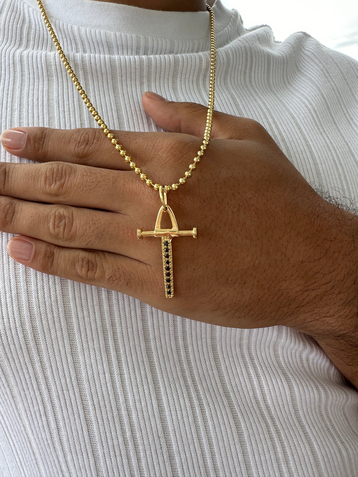 Cadena Militar 65cm + Colgante Cruz Péndulo Circonia Negra