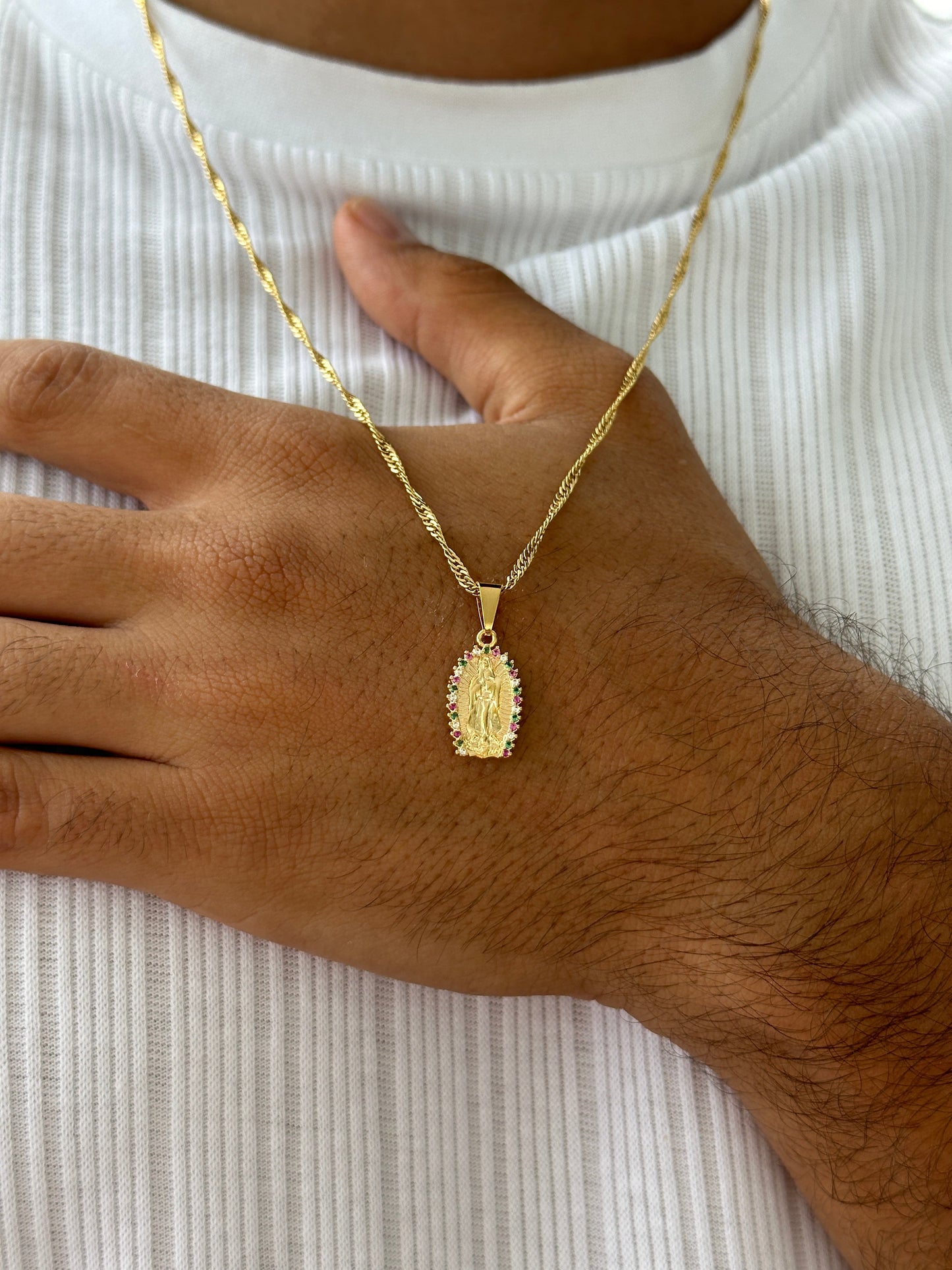 Cadena Singapur 65cm + Colgante Virgen Piedras