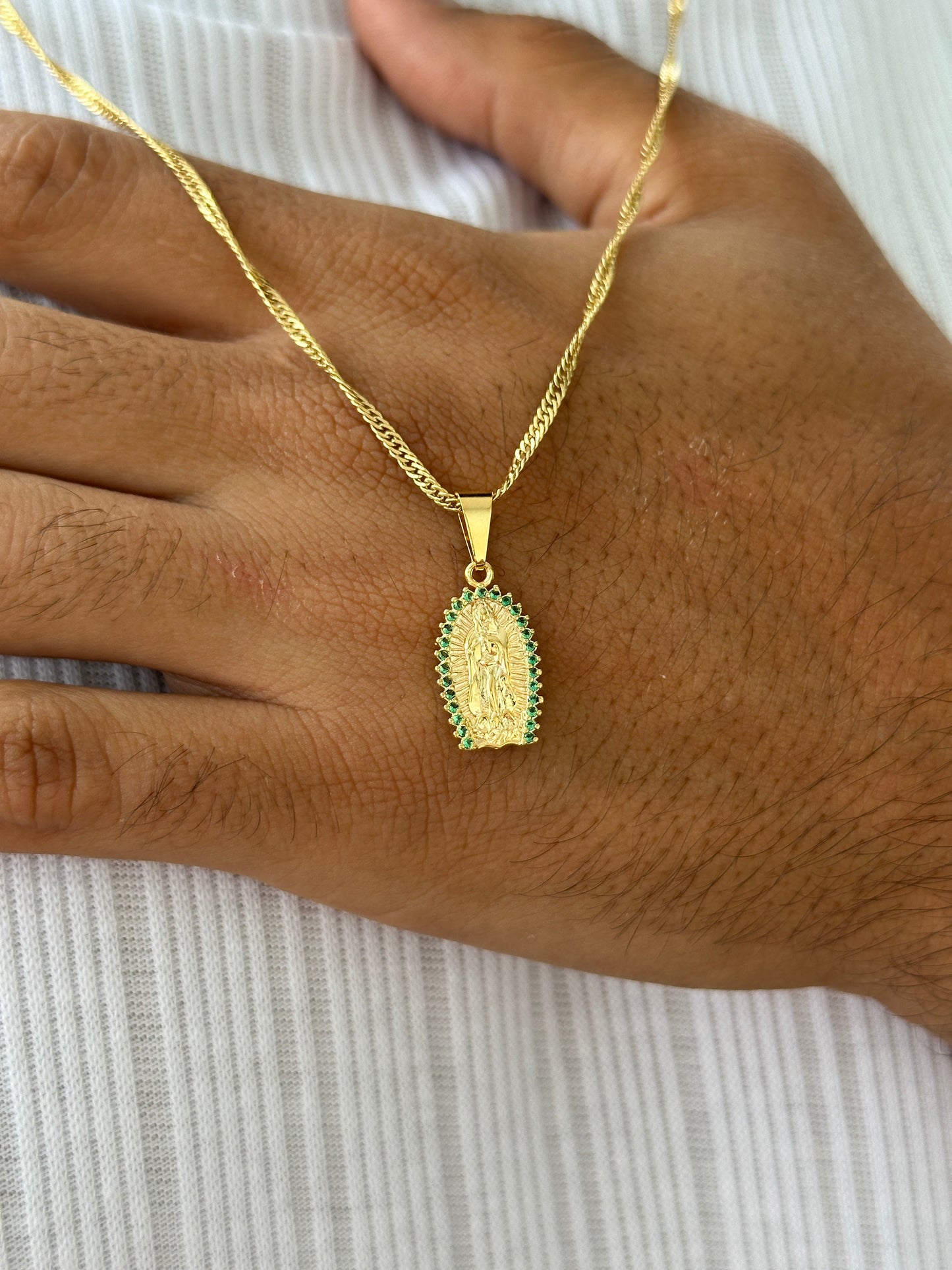 Cadena Singapur 65cm + Colgante Virgen Piedras