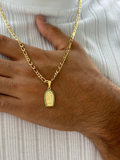 Cadena 3x3 3mm 60cm + Colgante Virgen Piedras