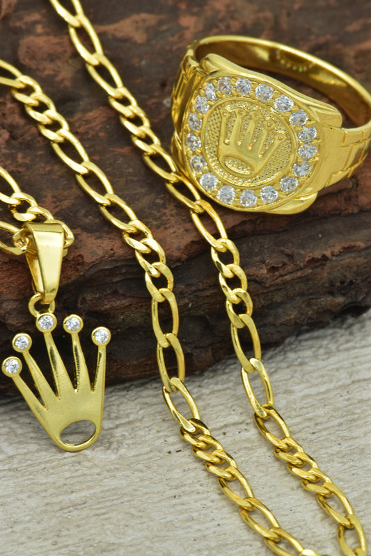 Cadena 3x1 3mm + Anillo Corona + Regalo Colgante Corona