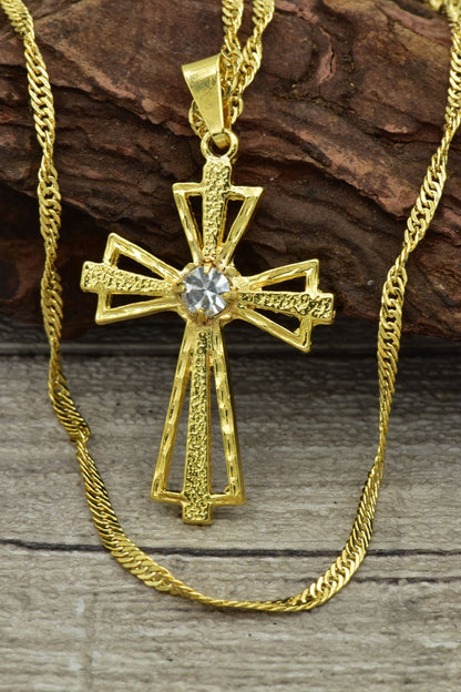 Cadena Singapur 65cms + Colgante Cruz Piedra