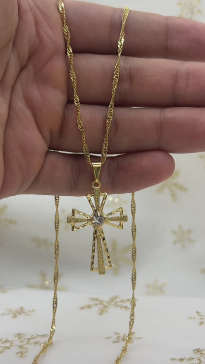 Cadena Singapur 65cms + Colgante Cruz Piedra