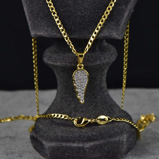 Cadena Cubana Diamantada 65cm + Colgante Alas Con Circonias