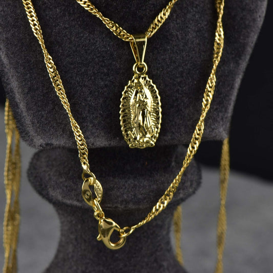 Cadena Singapur 65cm + Colgante Virgen Guadalupe Tallada