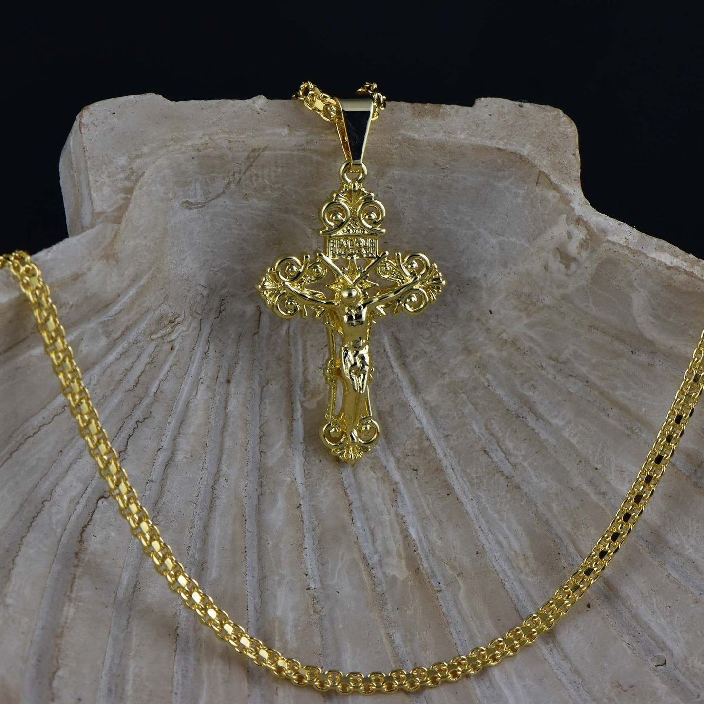 Cadena Chinesca 45cm + Colgante Cruz Cristo Milagroso