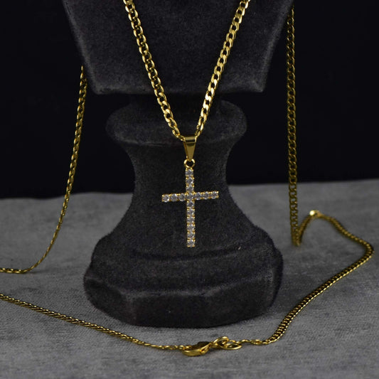 Cadena Cubana 3mm 65cm + Colgante Cruz Circonias