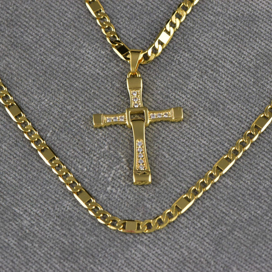 Cadena Escalera y cubana 65cm + Colgante Cruz Toretto