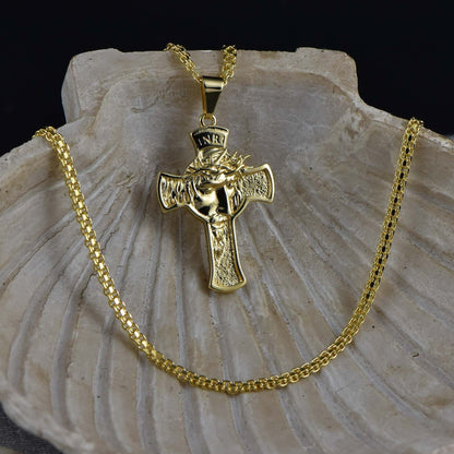 Cadena Chinesca 65cm + Colgante Cruz Sagrado Rostro