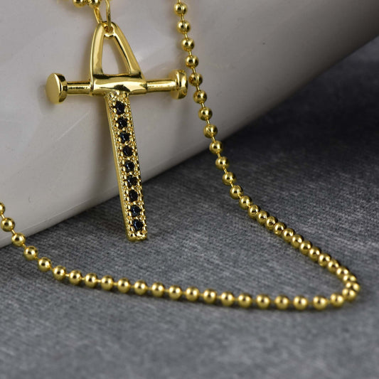 Cadena Chinesca 65cm + Colgante Cruz Péndulo Circonia Negro