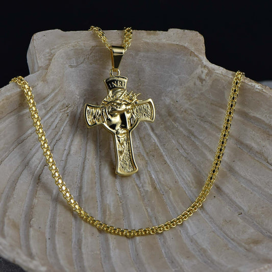 Cadena Chinesca 45cm + Colgante Cruz Sagrado Rostro