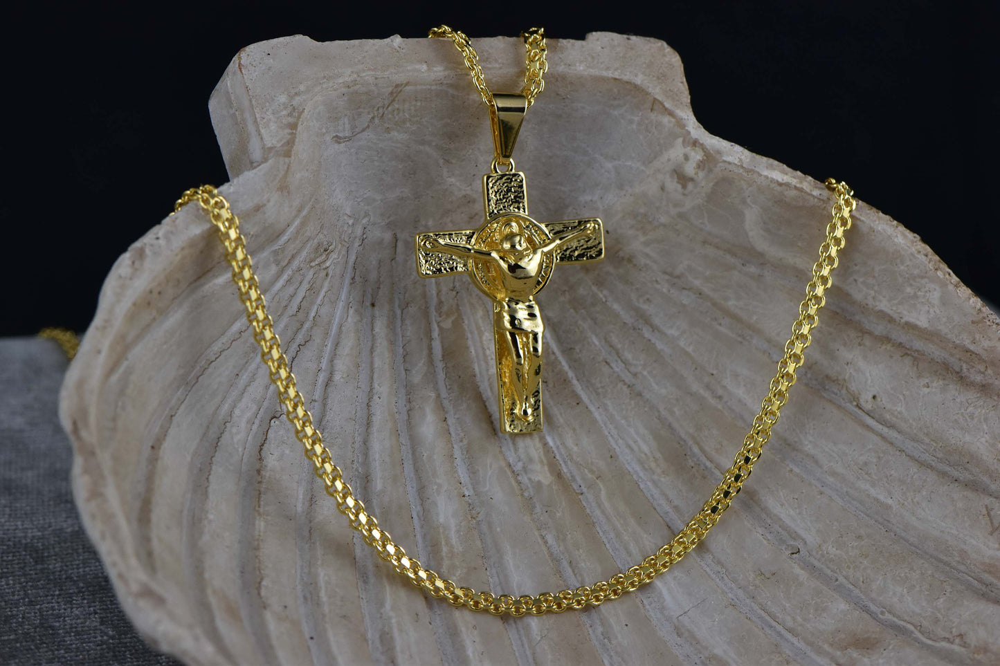 Cadena Chinesca 45cm + Colgante Cruz San Benito