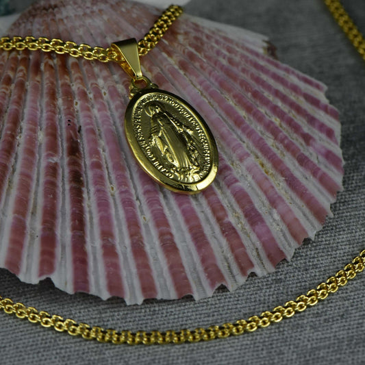 Cadena Chinesca 45cm + Colgante Virgen Milagrosa