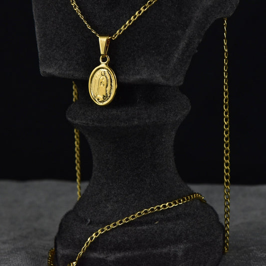 Cadena Cubana Diamantada 45cm + Colgante Virgen Guadalupe