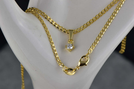 Cadena Cubana Diamantada 45cm + Colgante Circón Cristal