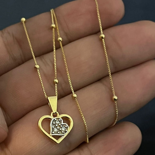 Cadena Valencina con Puntos 45cms + Colgante Corazón Doble