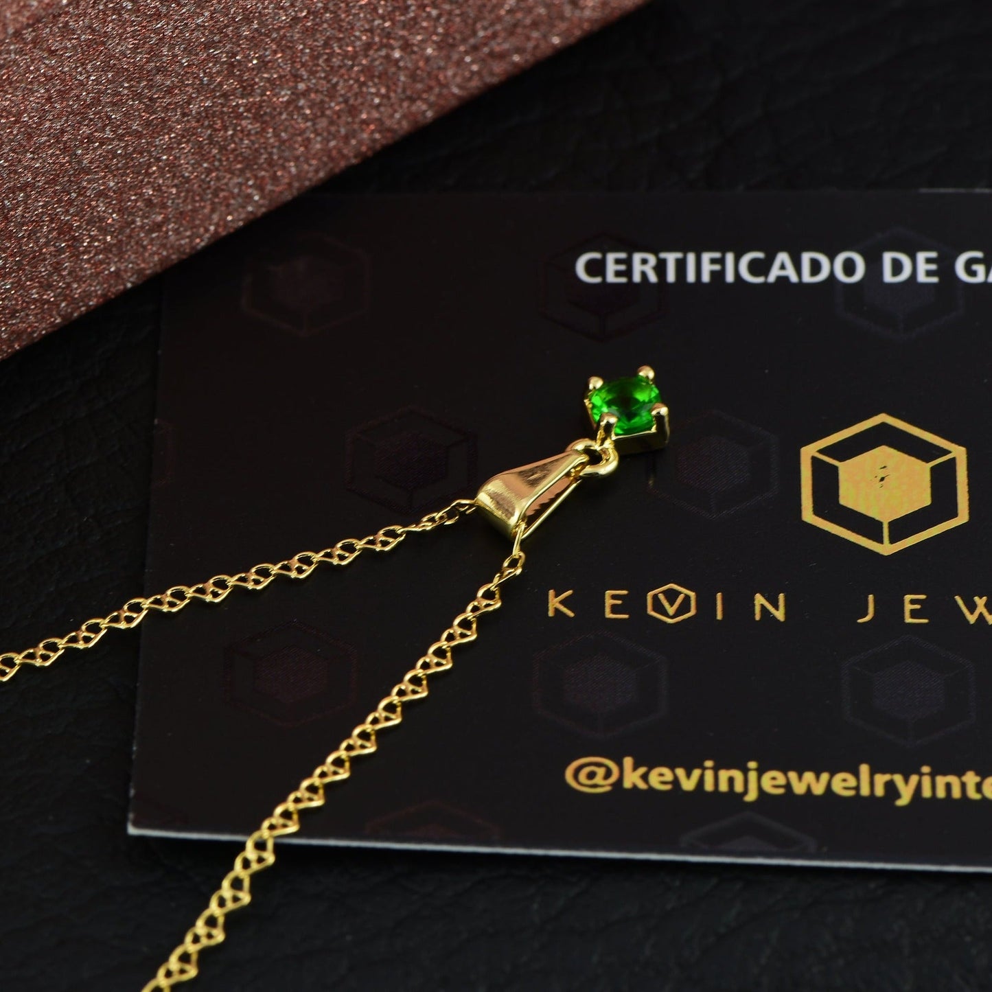 Cadena Eslabón Corazón 45cm + Colgante Circón Verde