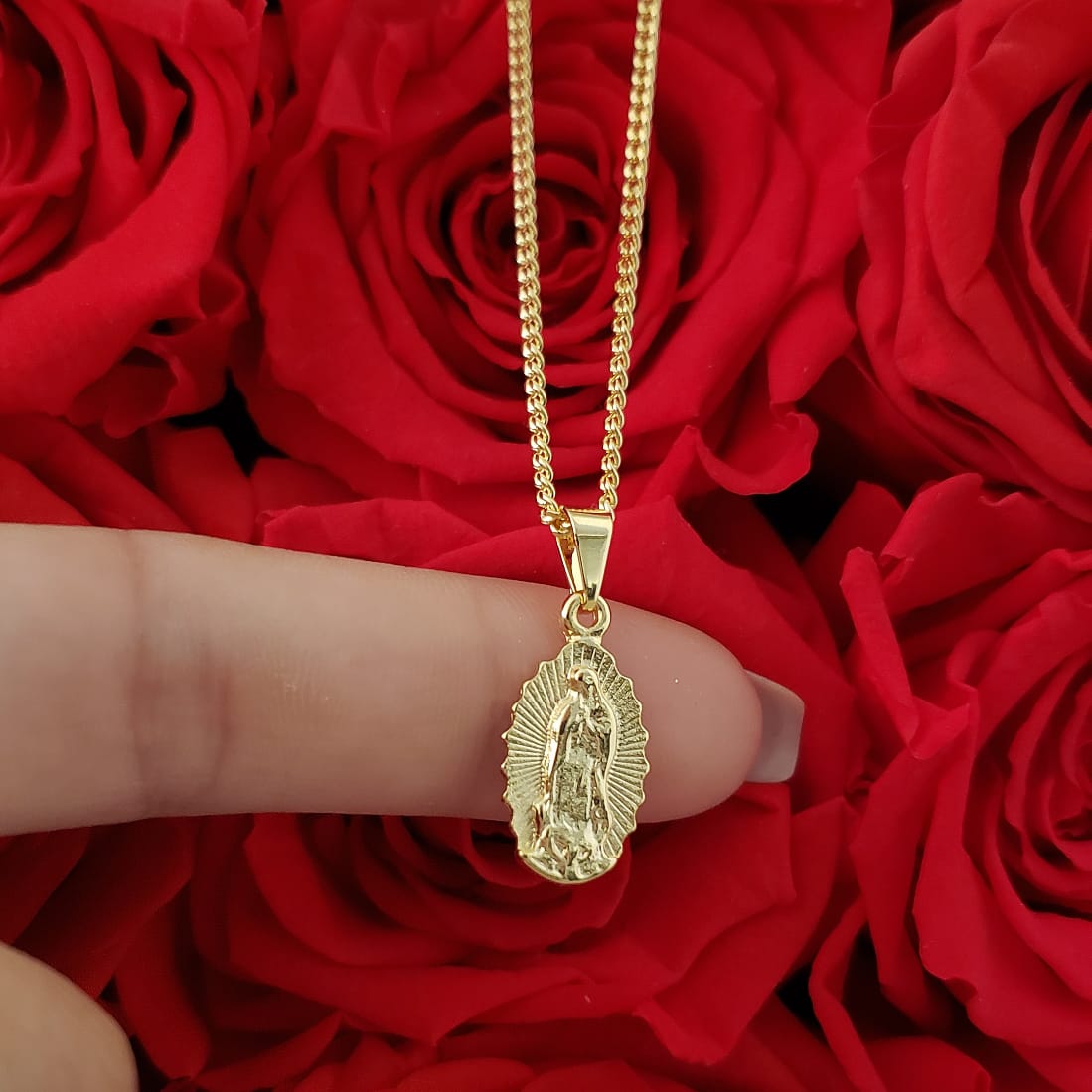 Cadena Cubana 45cm+ Colgante Guadalupe Tallada