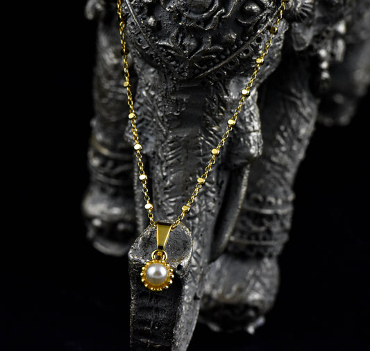 Cadena Aros Cuadros 45cms + Colgante Perla Redonda