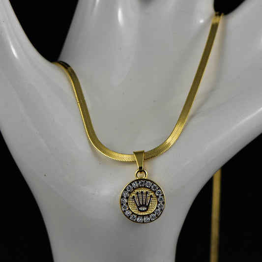 Cadena Plana 45cms + Colgante Medalla Corona