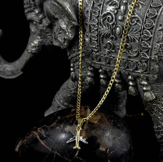 Cadena Cubana Diamantada 45cms + Colgante Avion