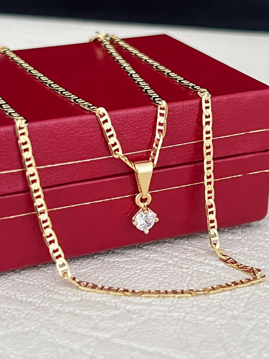 Cadena Escalera 45cms+ Colgante Corazón Esmeralda