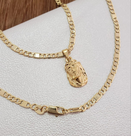 Cadena Escalera y Cubana 65cm +Dije Rostro Tallado